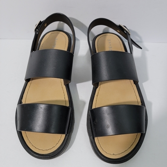 Bamboo Women Black Open Toe Slingback Casual Sandals Sz 39 Buckle Closure - Picture 2 of 11